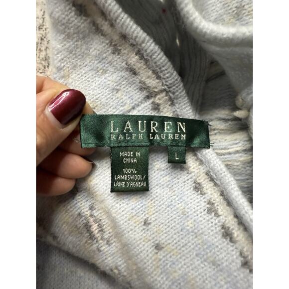VTG Lauren Ralph Lauren Sweater M/L Fair Isle Snowflake Blue White Lambswool - Picture 5 of 8